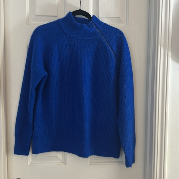 Lou & Grey Vibrant zip detail Blue Turtleneck Sweater wool blend small - Picture 2 of 6
